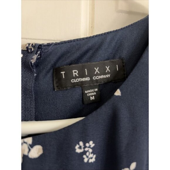 Trixxi Juniors Floral A-Line Dress Navy Sz M - Picture 2 of 5